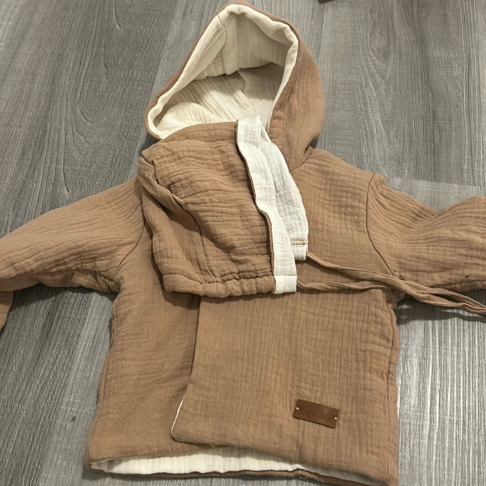 Cream Bebe 6 month jacket with matching bonnet